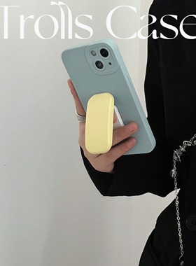 清新小众淡奶蓝色手机壳韩国奶黄色推拉支架适用17promax华为P80mat70proVIVOS30小米17/reno14全包软壳防摔