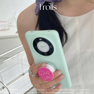 Trolls mate70X200小米oppo 韩国ins黑色小碎花高级感电镀支架软糯液态硅胶手机壳可爱小狗适用华为Pura80Pro