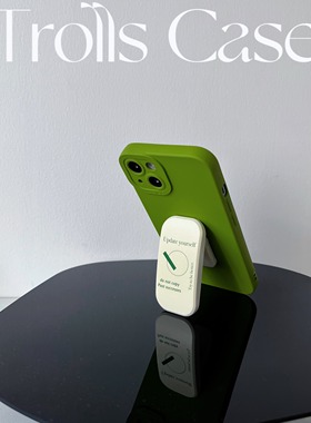 Trolls|小众高级感芥末绿色推拉支架手机壳适用华为mate70proP80苹果16promaxVIVOOPPO小米17荣耀400全包软壳