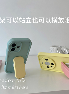 Trolls|2025新款ins清新马卡龙色DIY撞色韩国poptok推拉支架手机壳适用华为mate70pro/oppofindx8iphone16/17