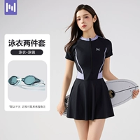 Черный и фиолетовый [купальник + очки для плавания в маленькой оправе]