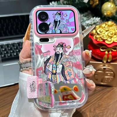 粉色财神爷适用oppo手机VIVOS30手机壳Y200创意RENO14小米保护套
