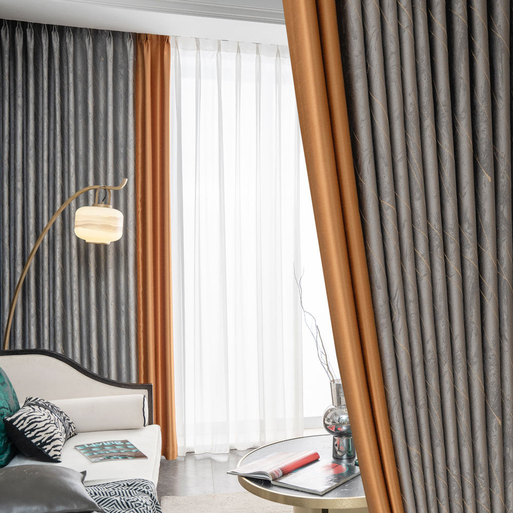 现代轻奢客厅仿真丝成品窗帘