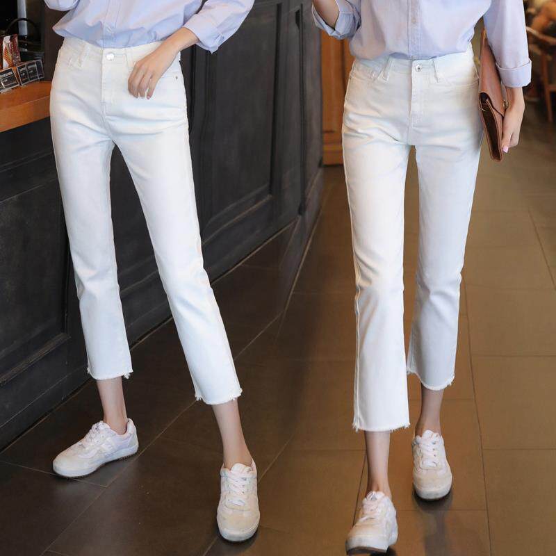 白色八分牛仔裤子女直筒宽松高腰显瘦弹力2025新款九分春秋夏烟管
