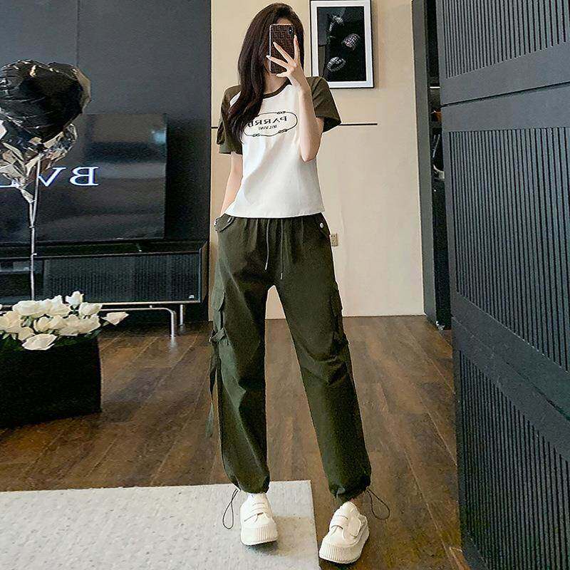 欧洲站运动套装女高端气质时尚夏季2025新款短袖工装裤休闲两件式