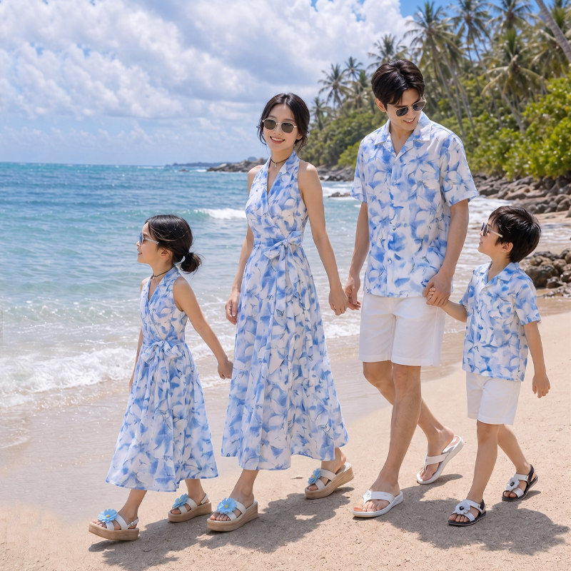 夏季海边度假亲子印花套装图片