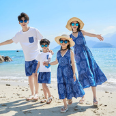 显瘦连衣裙 宽松大码 亲子装 一家三口民族风海边度假沙滩裙母女装