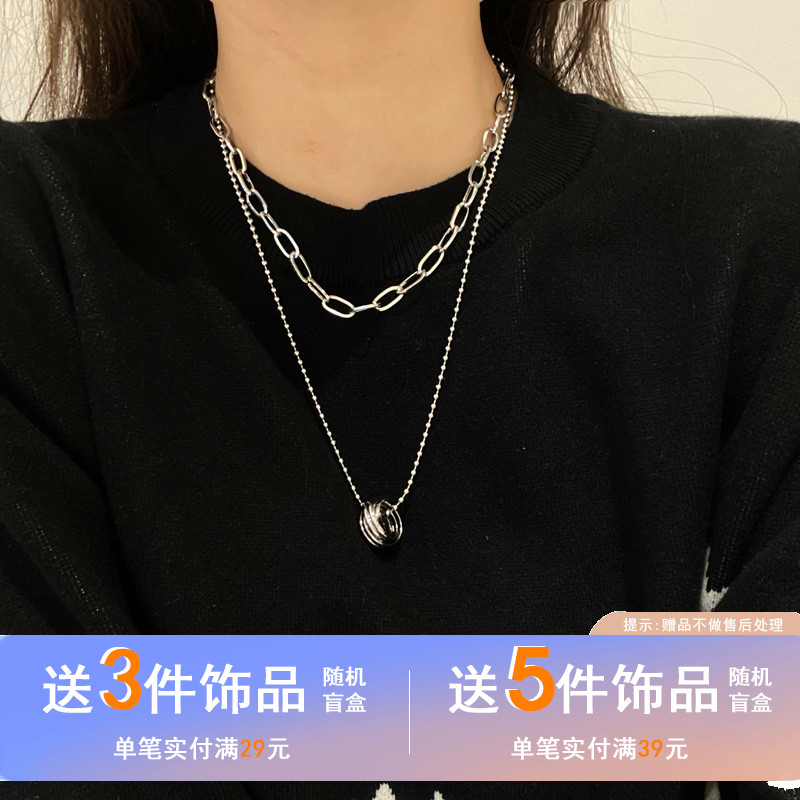 欧美ins风创意双层女豆豆链项链