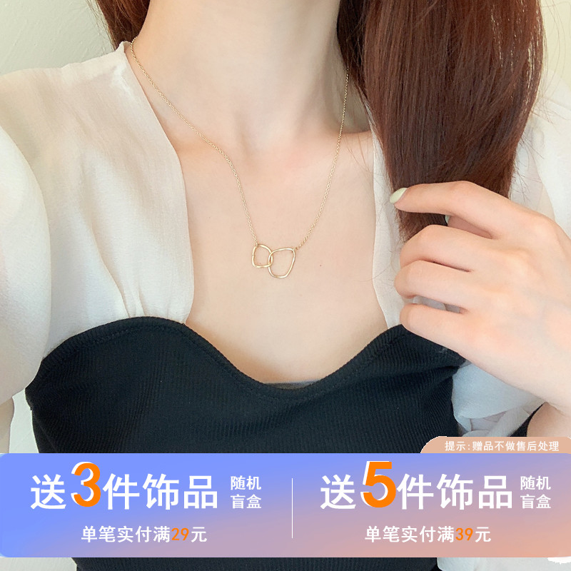 韩国气质不规则几何项链时尚颈链女简约双环个性创意锁骨链H752