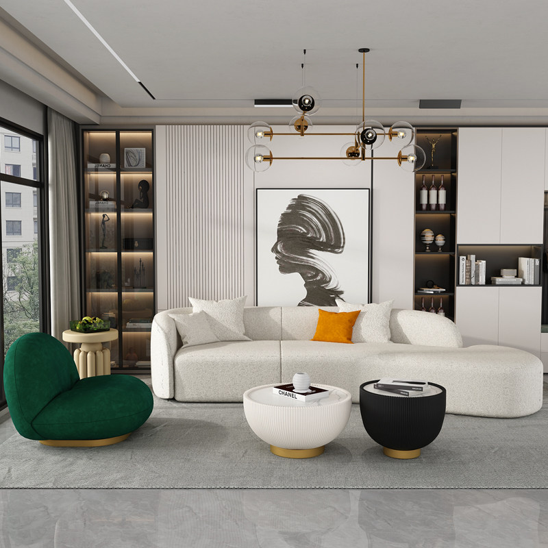 北欧简约现代布艺沙发组合轻奢小户型转角异型弧形意式样板间沙发