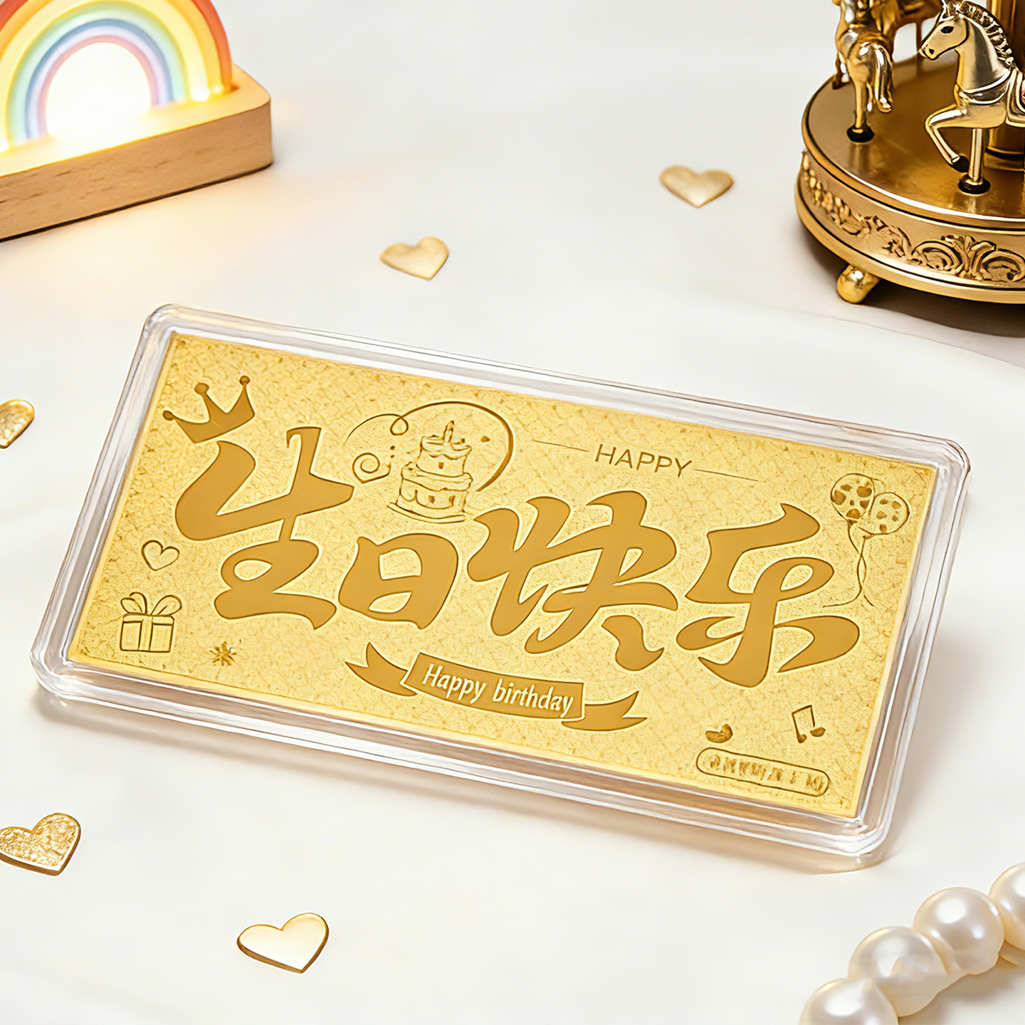 格瑞偲珠宝足金1g生日快乐金钞情人节520表白礼物送闺蜜男女友