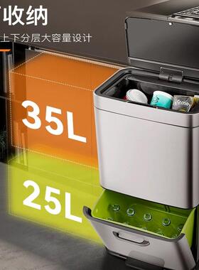 EKO双层厨房垃圾桶智能感应分类不锈钢干湿分离大容量脚踏EK9339X