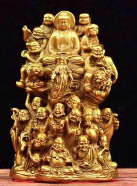 纯铜十八罗汉一套黄铜释迦牟尼佛祖降龙伏虎佛像家居客厅佛堂摆件