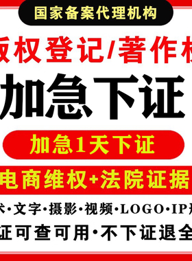 加急版权登记美术作品logo插画文字音乐IP立绘视听申请著作权证书