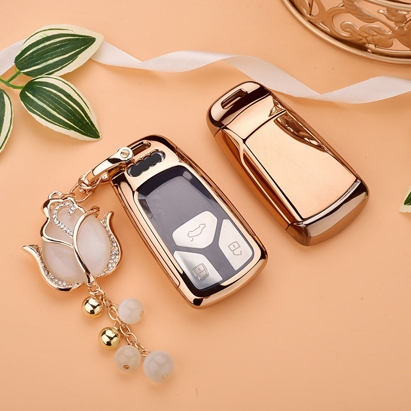 奥迪钥匙包全新A4L套TT/A6L/Q5/Q3/A3/Q7/A8女用汽车镶钻钥匙套扣