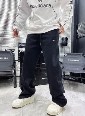 25秋冬韩版厚料男士阔腿直筒裤网红复古水洗潮流青年休闲运动长裤