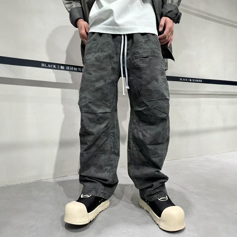 2025春季韩版迷彩工装裤男女美式街头复古网红宽松运动直筒裤潮男