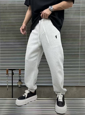 25早春韩版刺绣加厚保暖休闲卫裤潮牌网红时尚简约百搭黑色运动裤