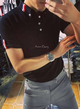 Taurus老逗2025夏季港风网红新款潮流修身tb英伦彩条短袖polo衫男