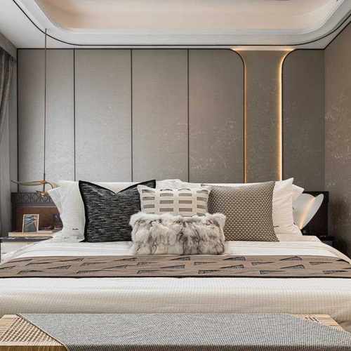 新款直销咖色麂皮绒床旗酒店民宿床尾巾抱枕组合现代轻奢样板间搭