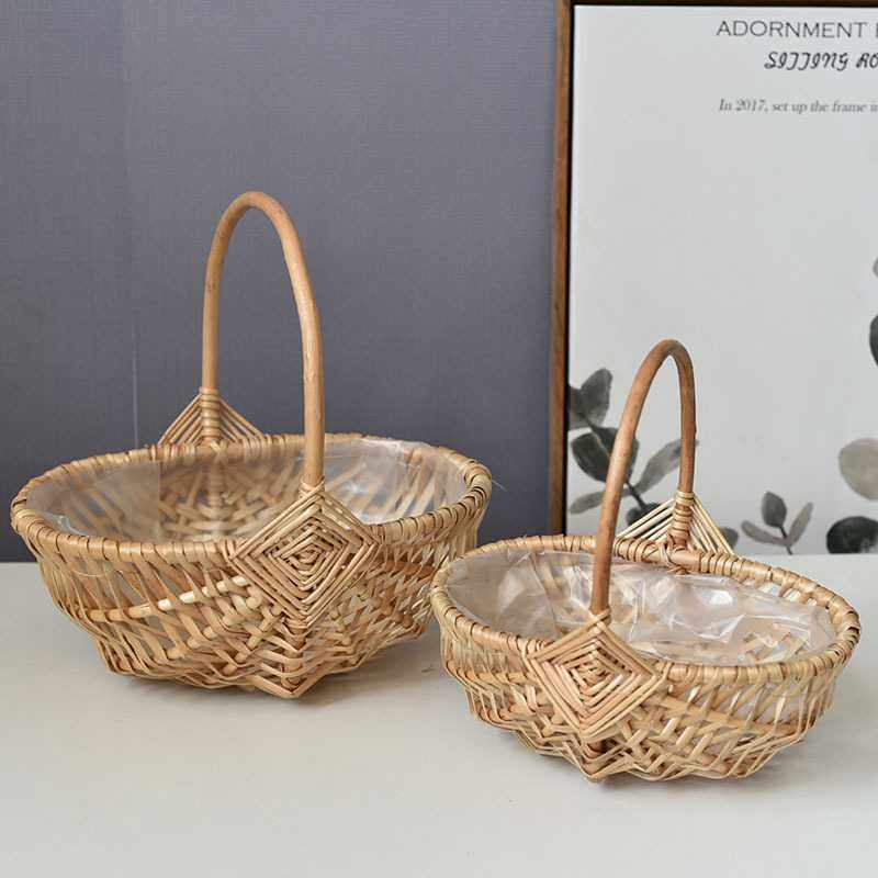 新款直销花篮手提藤编编织田园手工插花花器篮子花店花童现货花艺,家居饰品,花篮,淘宝优惠券,粉丝福利购,淘宝优惠卷