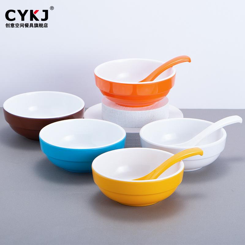 新款直销0WYVA5密胺碗米饭碗加厚快餐汤碗粥碗韩式餐具塑料碗商用