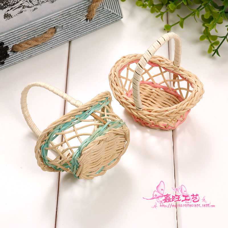 新款直销迷你编织篮 精美手工编织藤条小花篮子家居办公装饰摆件