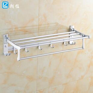 新款直销免打孔太空铝毛巾架卫生间置物架浴室可折叠浴巾架毛巾杆