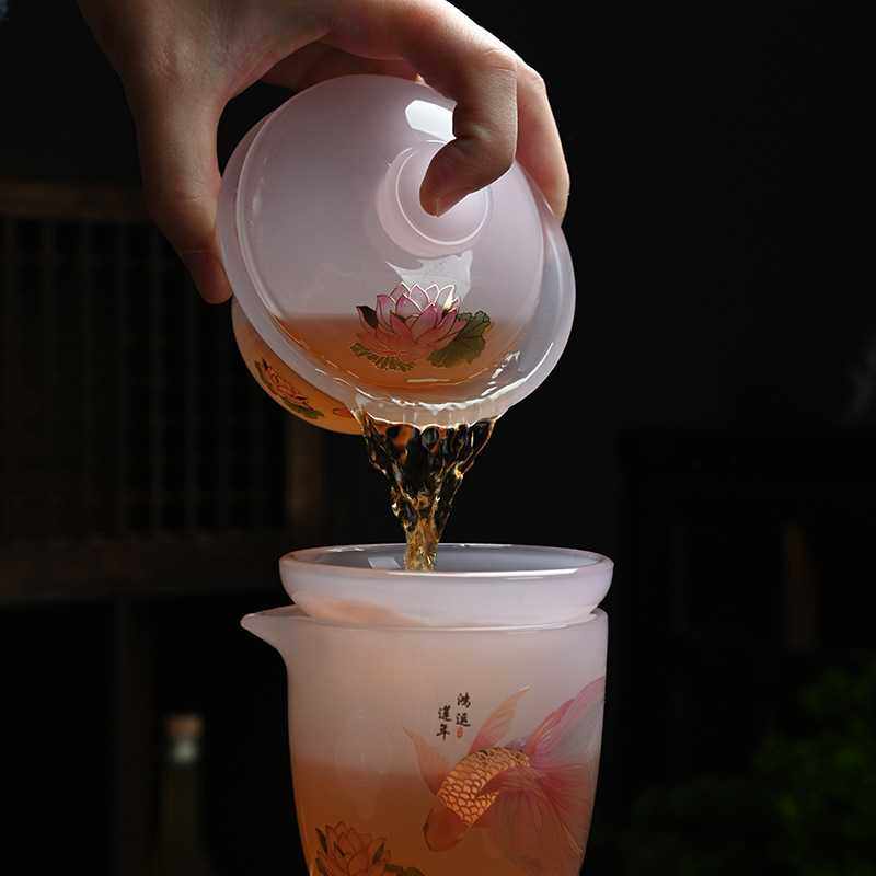 新款直销创意琉璃功夫茶具套装盖碗茶壶家用办公室玻璃高档礼盒装