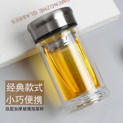 新款直销新款双层小容量玻璃杯带盖透明迷你水杯便携办公茶杯创意