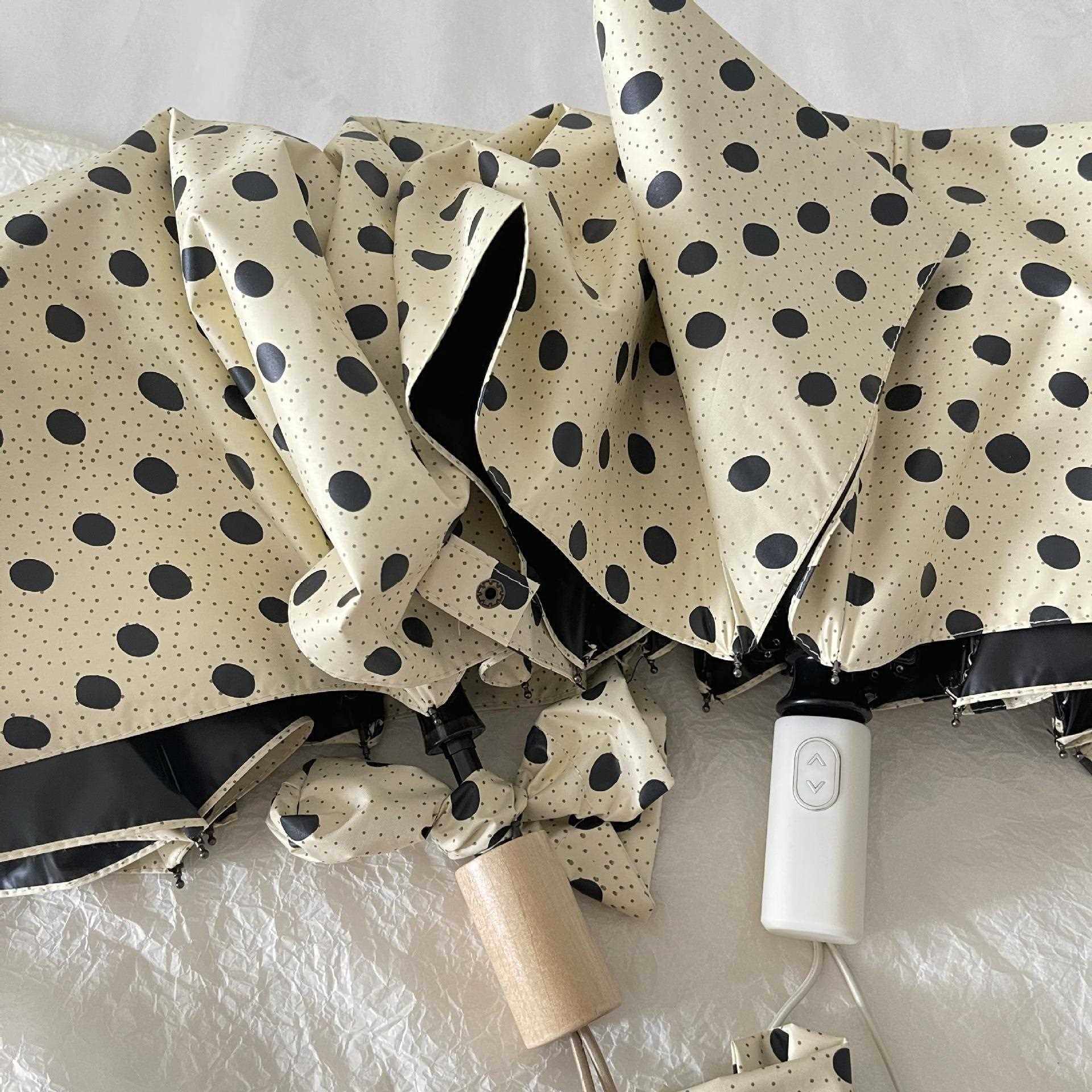 新款直销msho草间弥生～波点系自动晴雨两用折叠遮阳太阳黑胶雨伞