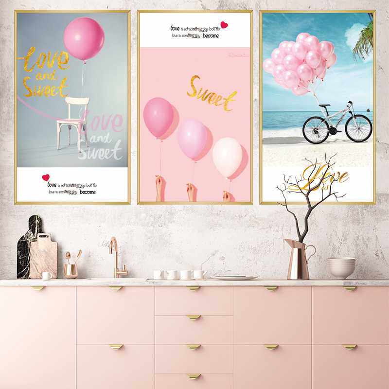 新款直销可移除墙贴粉色少女心气球单车海滩沙滩墙壁上装饰画自粘,家居饰品,现代装饰画,淘宝优惠券,粉丝福利购,淘宝优惠卷