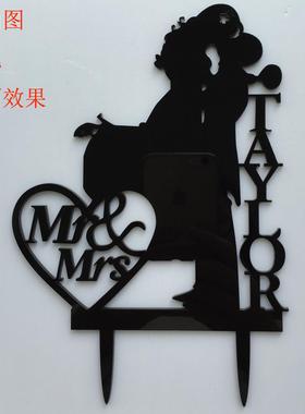 新款直销亚克力四口之家婚礼蛋糕插 夫妇牵手亲吻蛋糕插牌 男女孩