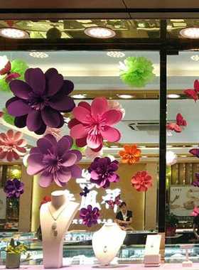 新款直销婚庆大型泡沫玫瑰花纸花绢花婚礼背景墙装饰花橱窗花现场