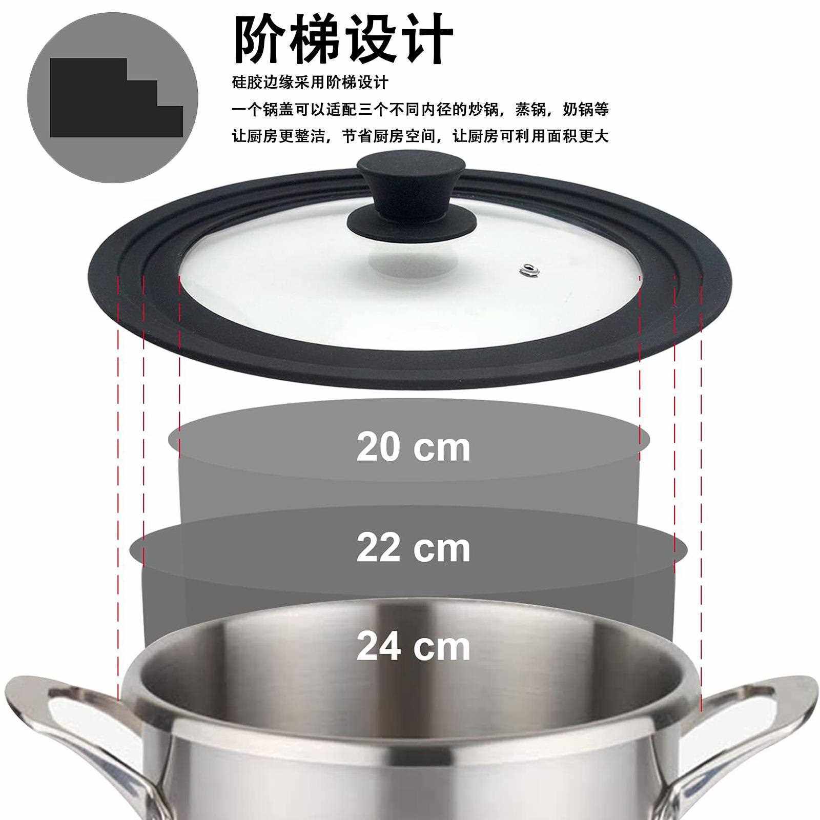 新款直销耐热多功能2cm防爆钢化玻璃硅胶锅盖家用适用蒸锅平底锅