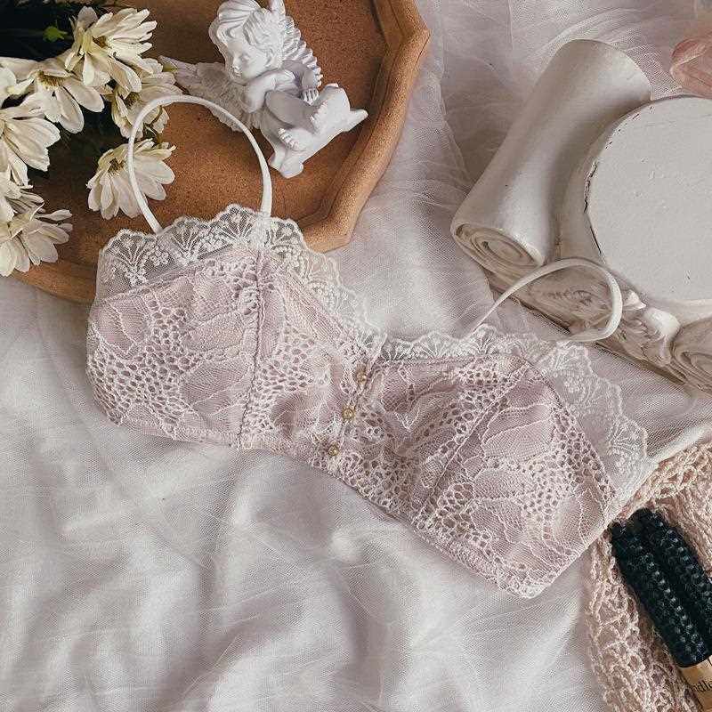 新款直销性感文胸套装女内衣蕾丝少女小胸无钢圈薄杯舒适甜美飞边