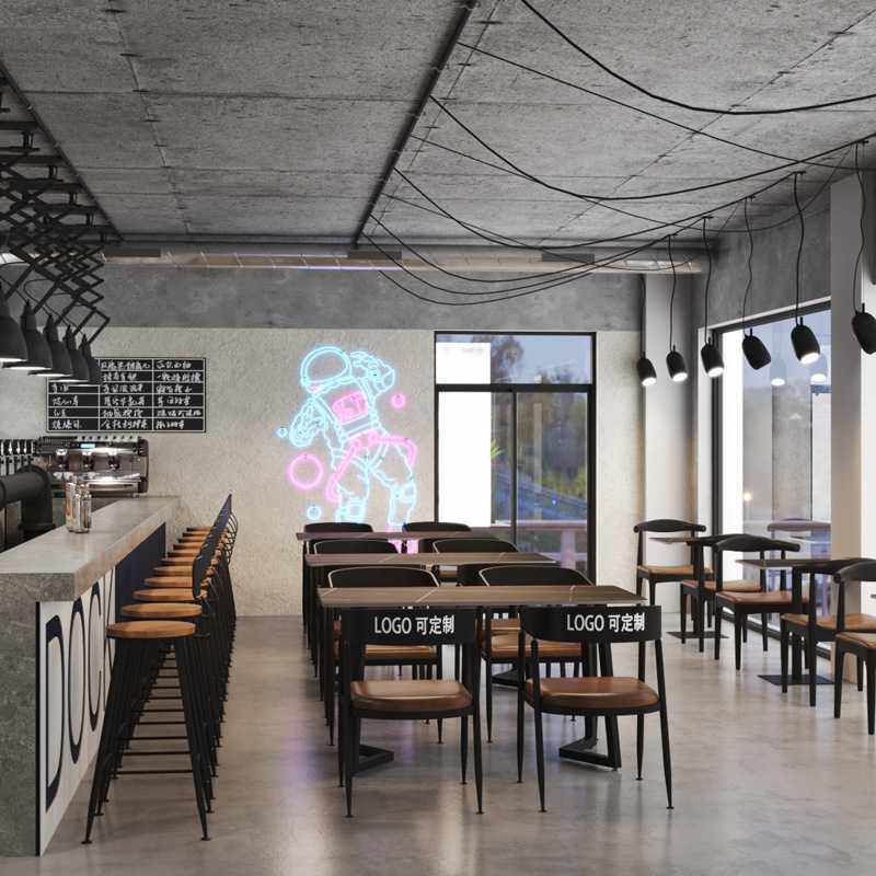 新款直销铁艺实木餐桌椅组合复古工业风酒吧餐厅火锅店烧烤店商用