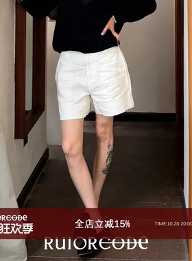 【RUIORCODE】黑白叙事 日常通勤清爽亚麻高腰短裤