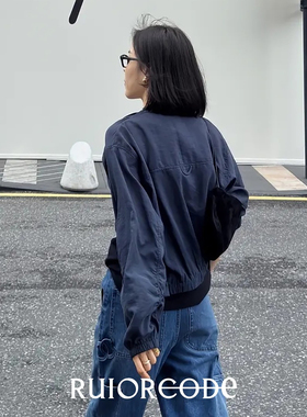 【RUIORCODE】懒人防晒 松紧收口设计藏青色轻薄空调衫