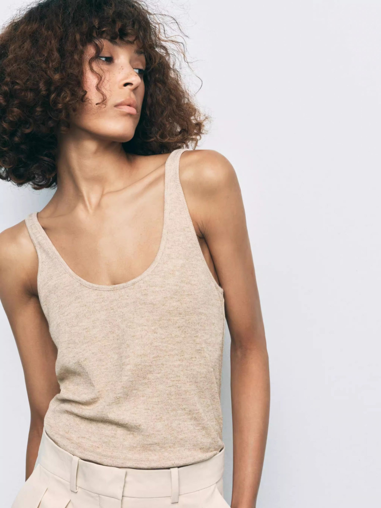 Gray French Knitted Women's Shoulder Straps Cotton T-Shirt Camisole Sexy White Inner Wear Women's U-Neck