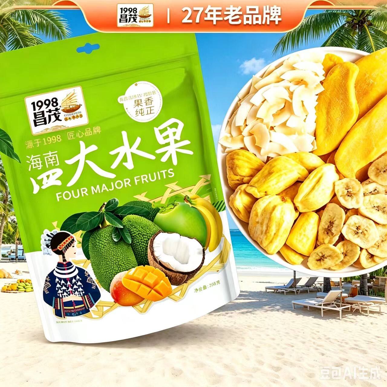 昌茂海南四大水果干椰子芒果香蕉菠萝蜜混合果干三亚伴手礼零食