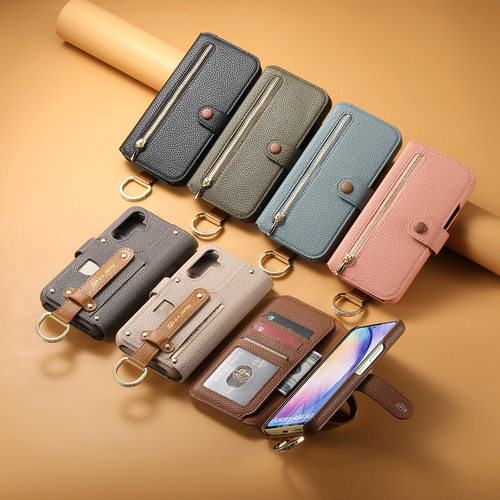 Case适用三星Galaxy S26 Plus翻盖手机壳S25Edge保护壳皮套掀盖搭扣荔枝纹S24 Ultra/S23FE插卡S21粉黑色Flip
