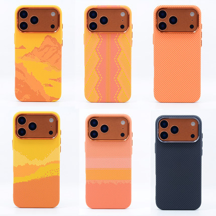 适用苹果iphone 17 Pro Max橙色手机壳碳纤维纹理水贴非凯夫拉苹果17pro硬壳薄款抽象微浮雕创意个性保护壳套