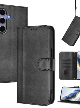 适用三星Galaxy A73 5G翻盖手机壳Samsung A56皮革保护套A54掀盖a15对开挂绳s25Ultra蓝棕A32红黑色Flip Case