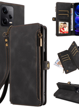 适用红米14C时尚手机壳Redmi 13 4G保护皮套13C简约钱包A3插卡夹奢华10磁吸搭扣全包防摔note 13pro 5g黑蓝色