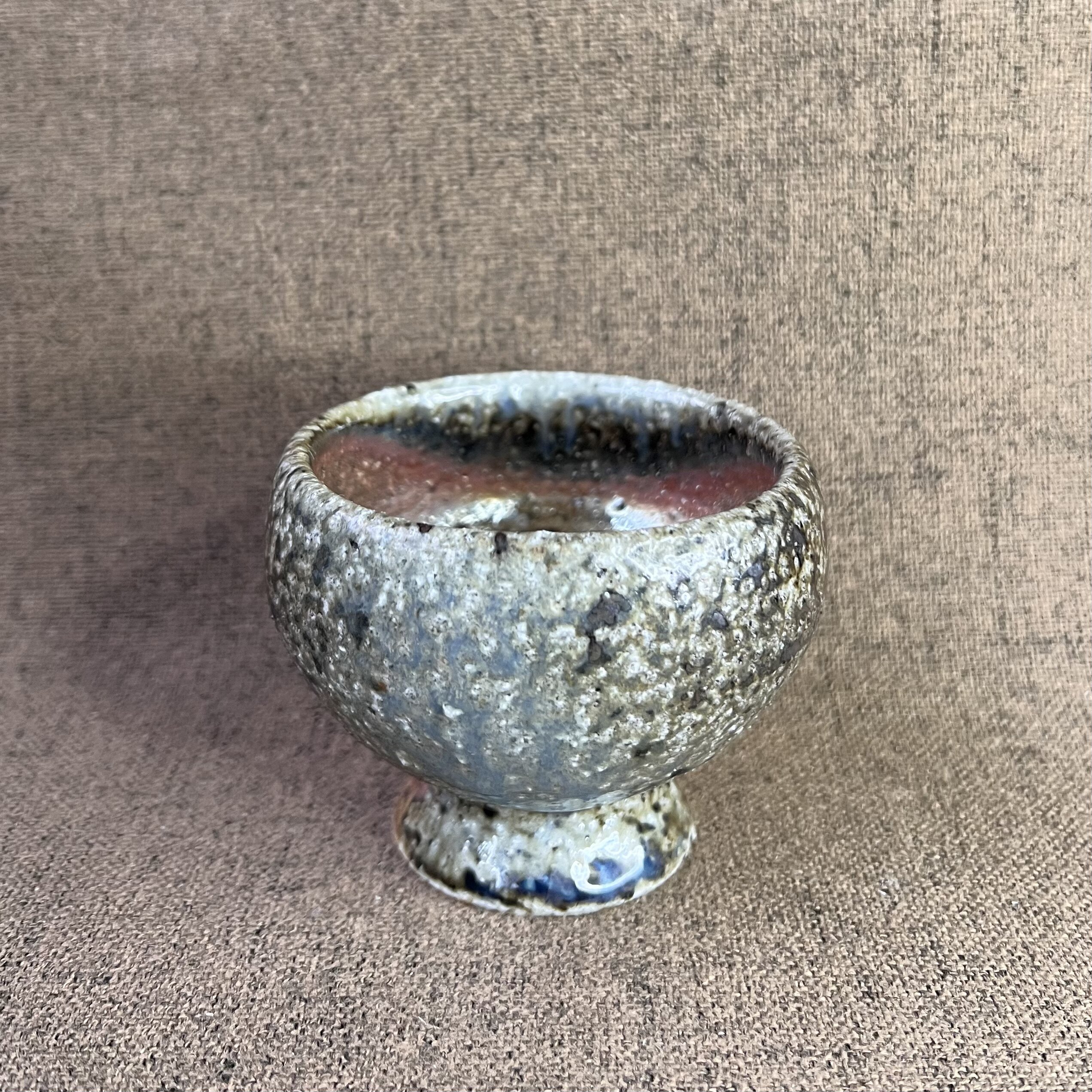 纯手工粗陶柴烧落灰蓝釉火彩中式复古家用陶瓷窑宝茶具高脚杯94ml