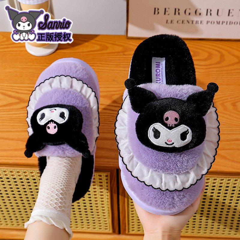 三丽鸥棉拖鞋女冬保暖加绒踩屎感2025新款库洛米包跟居家棉鞋女士