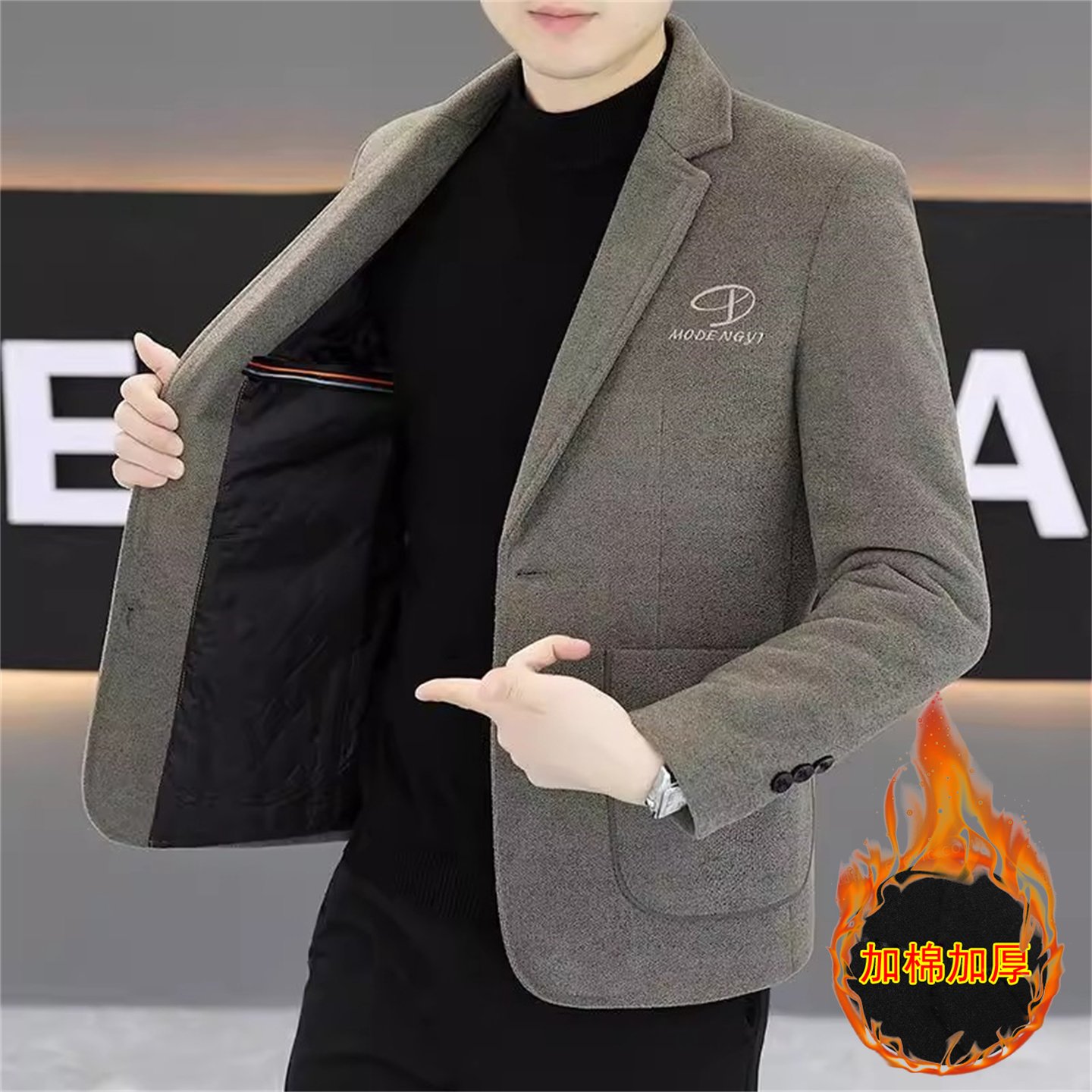 男士西装外套2025新款秋冬季百搭加棉加厚休闲单西短款毛呢小西服