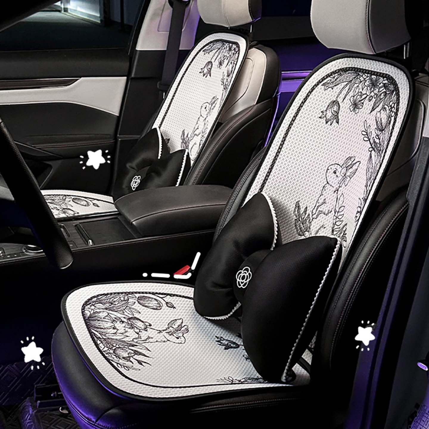 卡通小兔蜂窝网布汽车坐垫四季通用透气女神座垫田园风座椅垫车垫