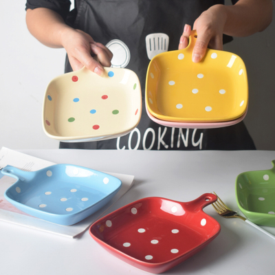 高颜值陶瓷水果盘带手柄